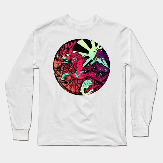 Blue Red Blend Dreaming of Japan Long Sleeve T-Shirt by kenallouis